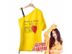 温碧霞IRENENA服装品牌,甜美露单肩夏季纯棉休闲短袖T恤图2