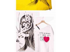 温碧霞IRENENA服装品牌,甜美露单肩夏季纯棉休闲短袖T恤图3
