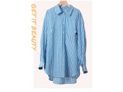 温碧霞IRENENA服装品牌春秋条纹衬衫时尚休闲长袖上衣图2