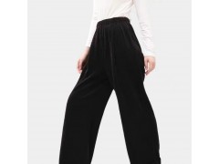 温碧霞代言IRENENA服装品牌高腰丝绒阔腿裤黑色均码休闲裤图2