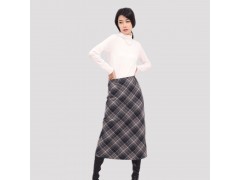 IRENENA女装温碧霞自创品牌毛呢格子半身裙高腰开叉长裙图2