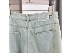 温碧霞代言IRENENA服装时尚百搭显瘦蕾丝蓝色阔腿牛仔裤图2