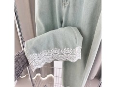 温碧霞代言IRENENA服装时尚百搭显瘦蕾丝蓝色阔腿牛仔裤图3